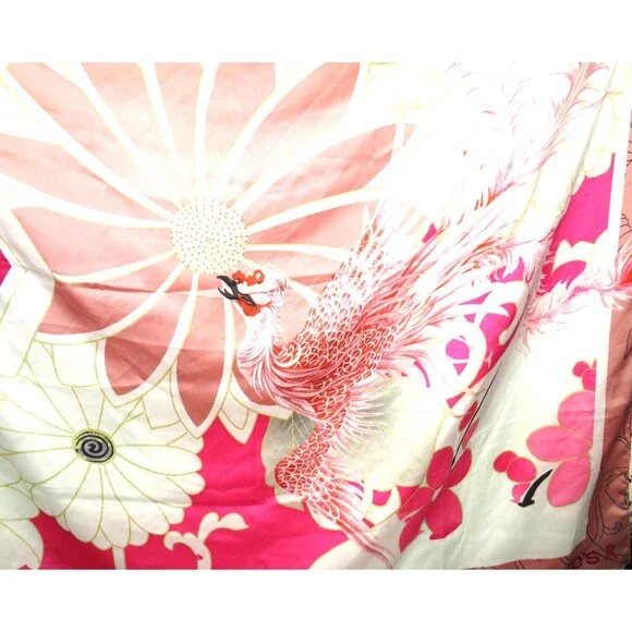 Chico's Scarf Living Beyond Breast Cancer Pink Floral Bird Satin - Picture 4 of 6